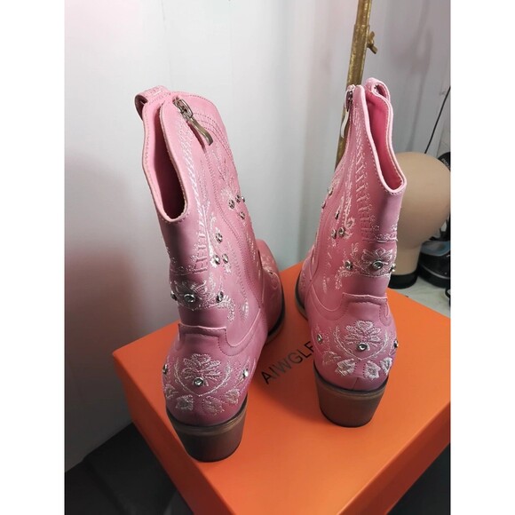 Aiwglesol Pink Leather Cowboy Anklet  Boots - Picture 2 of 5